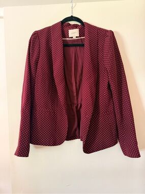 LOFT Burgundy Polka Dot Open-Front Blazer Jacket